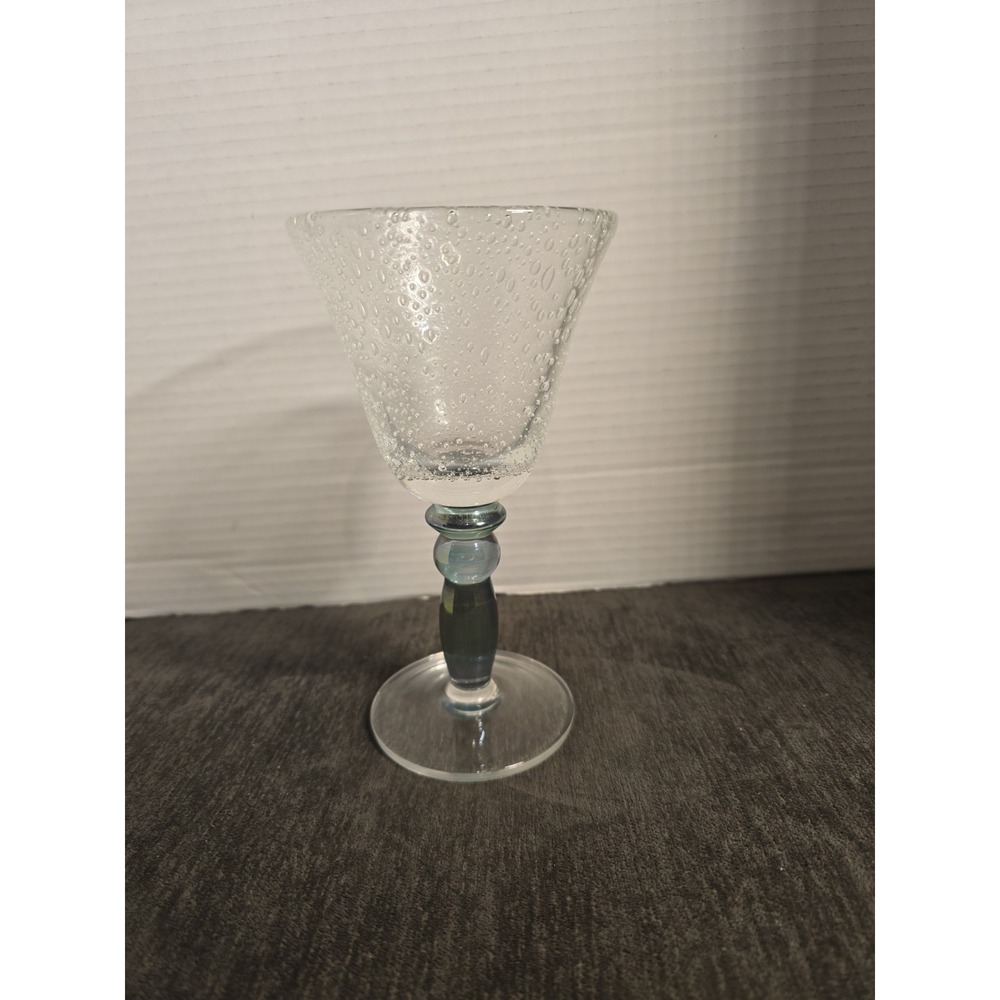 Pottery Barn Green Stemmed Wine Goblet Water Glass Bubble Seeded Glass